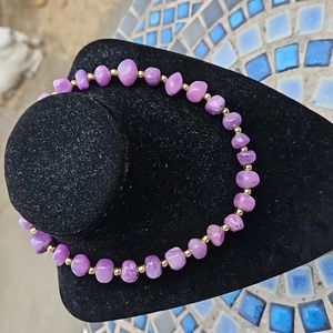 Purple Stone Goldtone Beads Necklace